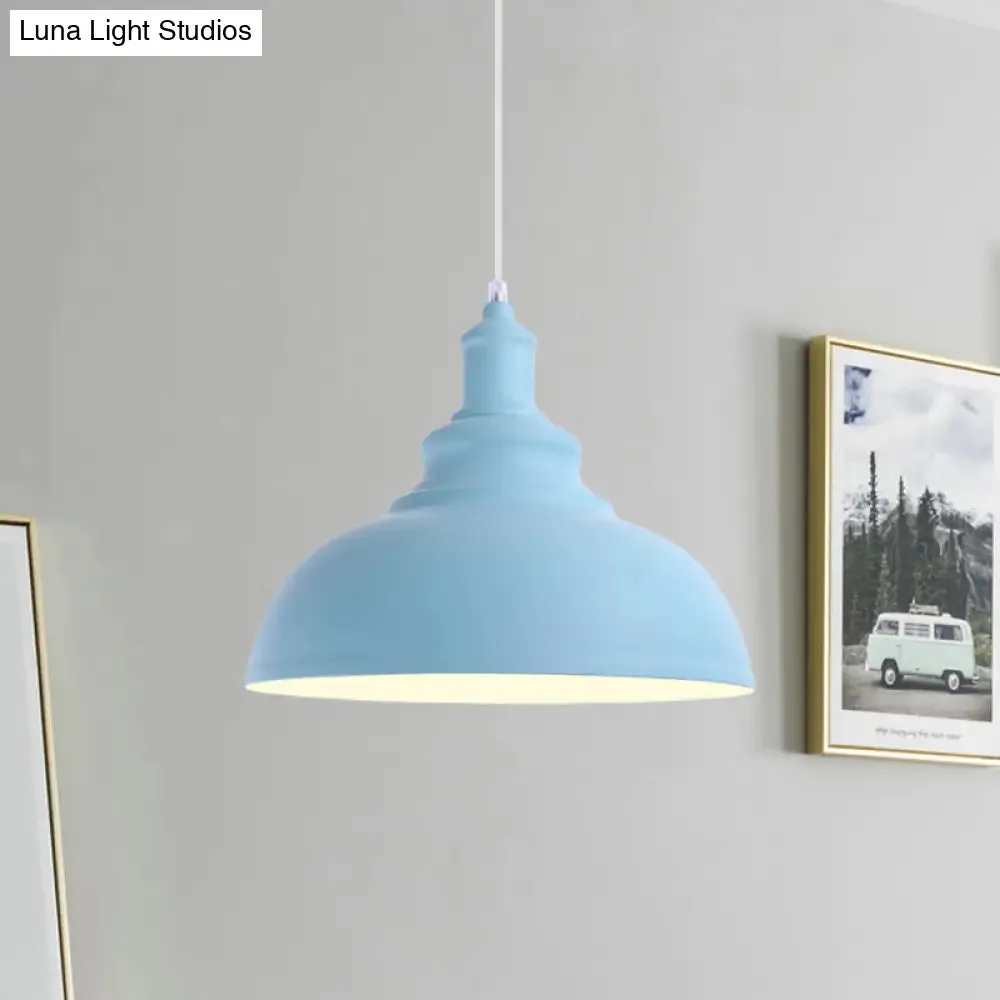 Industrial Style Hanging Pendant Lamp - Stylish Pink/Yellow Bulb Bowl Fixture for Living Room