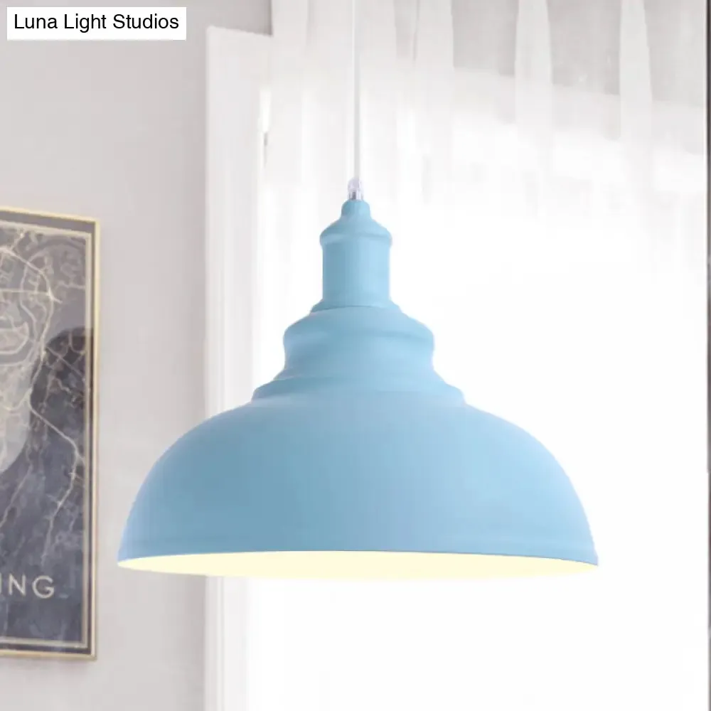 Industrial Style Hanging Pendant Lamp - Stylish Pink/Yellow Bulb Bowl Fixture for Living Room