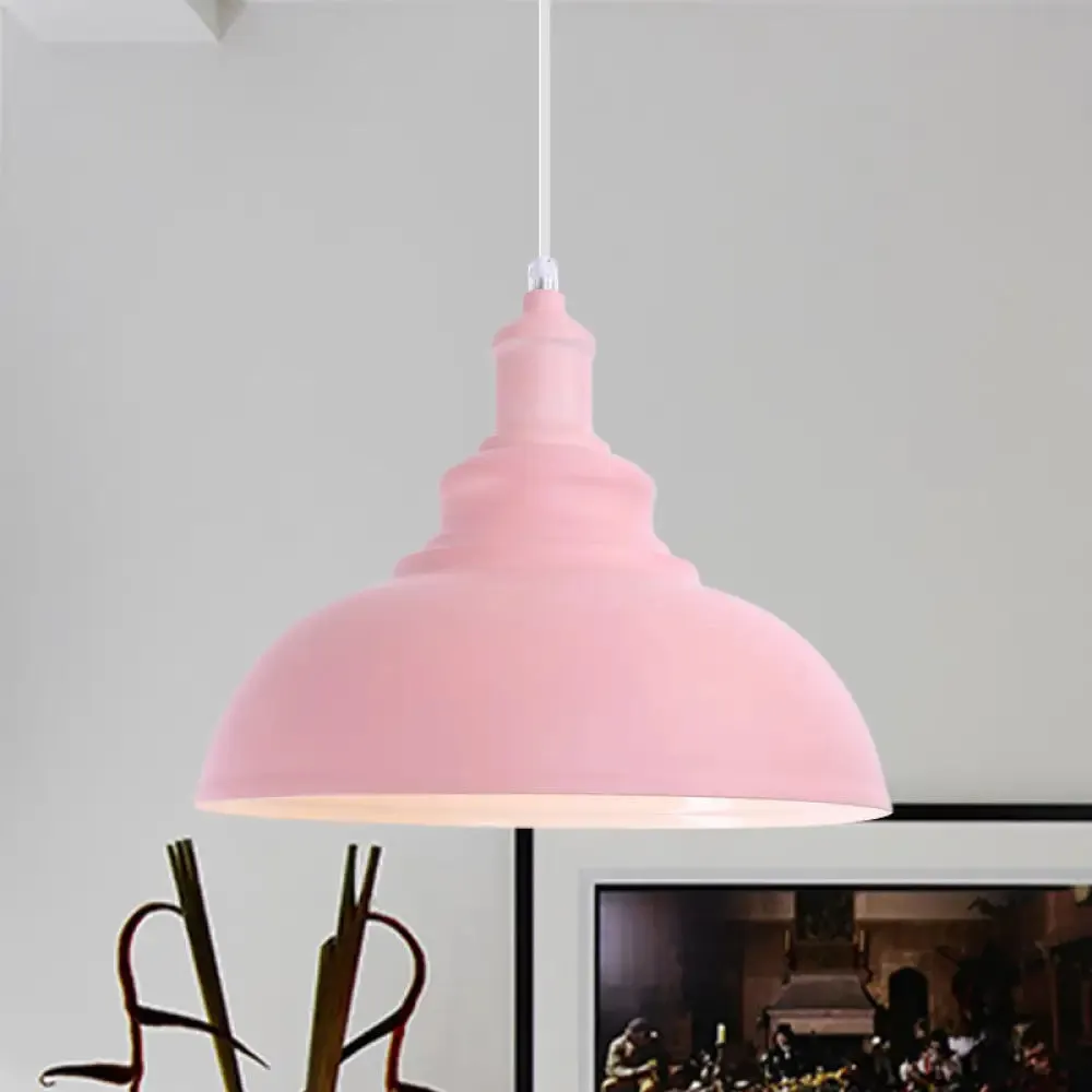 Industrial Style Hanging Pendant Lamp - Stylish Pink/Yellow Bulb Bowl Fixture for Living Room