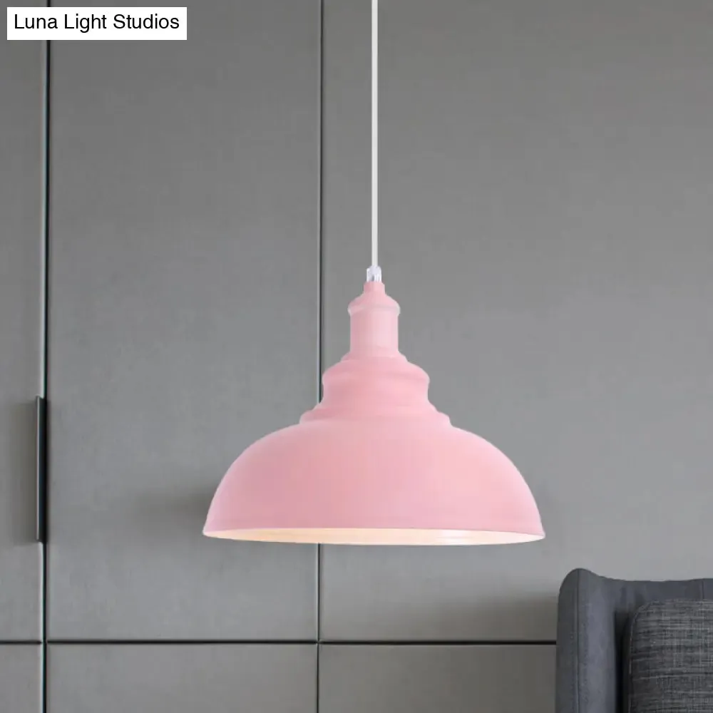 Industrial Style Hanging Pendant Lamp - Stylish Pink/Yellow Bulb Bowl Fixture for Living Room