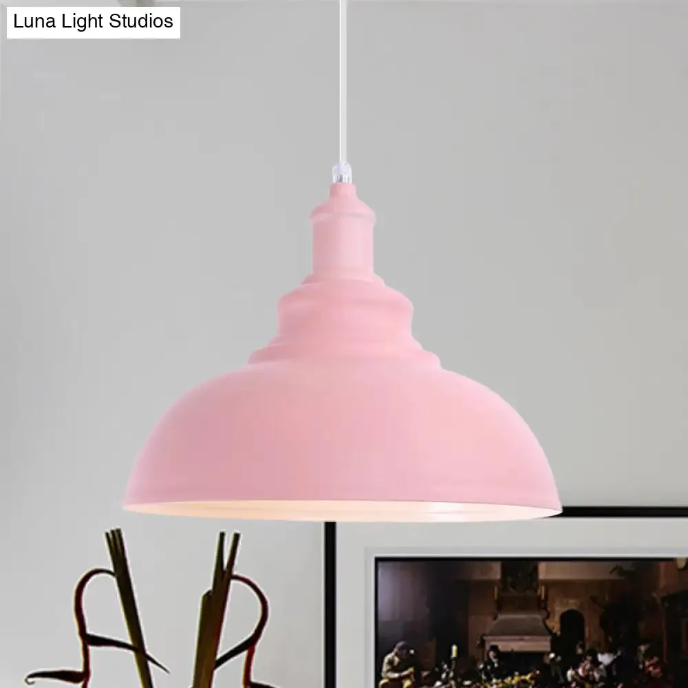 Industrial Style Hanging Pendant Lamp - Stylish Pink/Yellow Bulb Bowl Fixture for Living Room