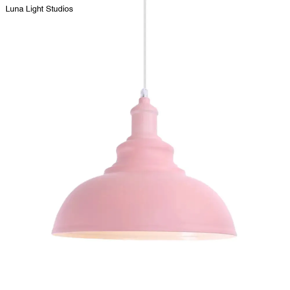 Industrial Style Hanging Pendant Lamp - Stylish Pink/Yellow Bulb Bowl Fixture for Living Room