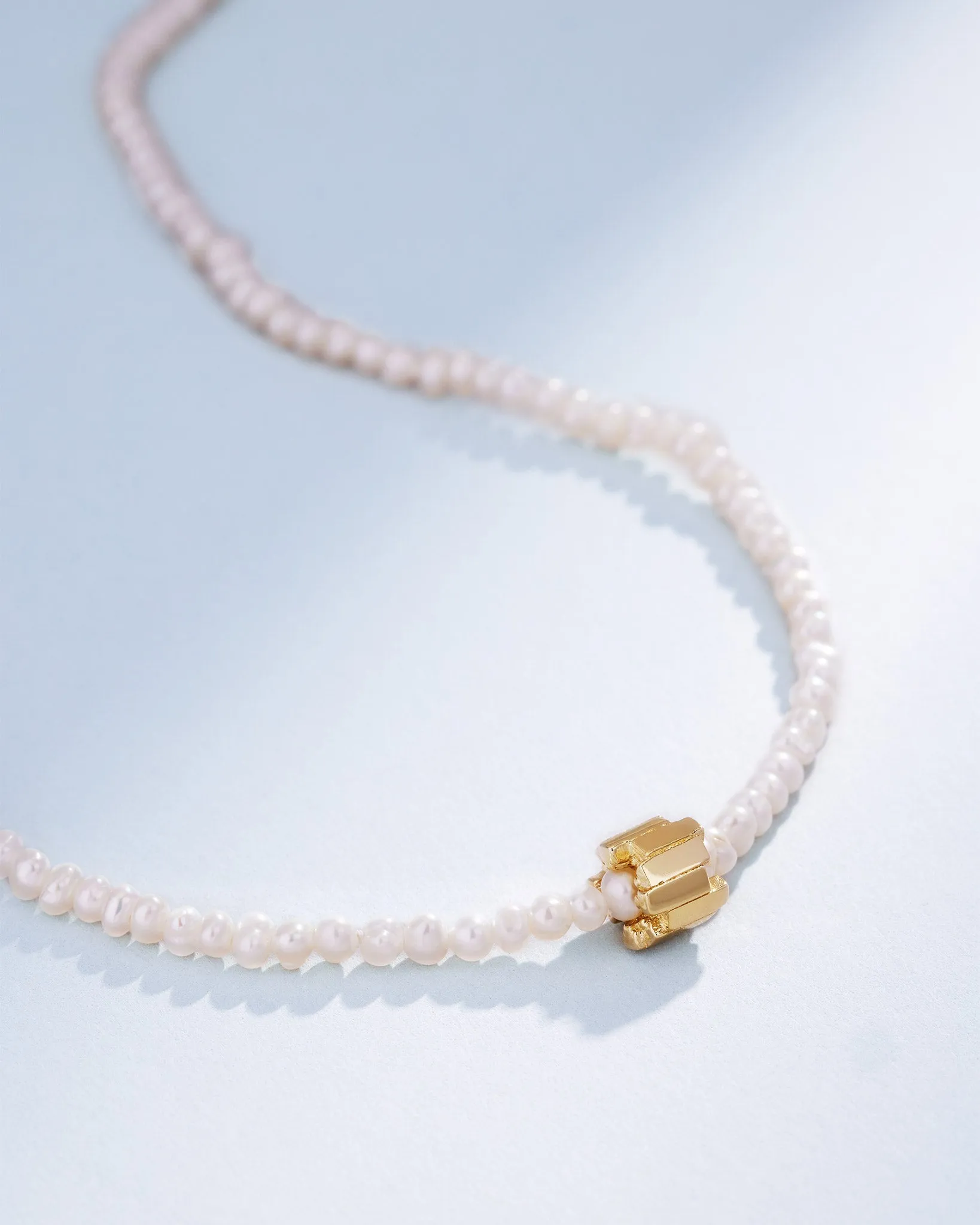 Infinite Beaded White Pearl & Mini Golden Rondelle Necklace