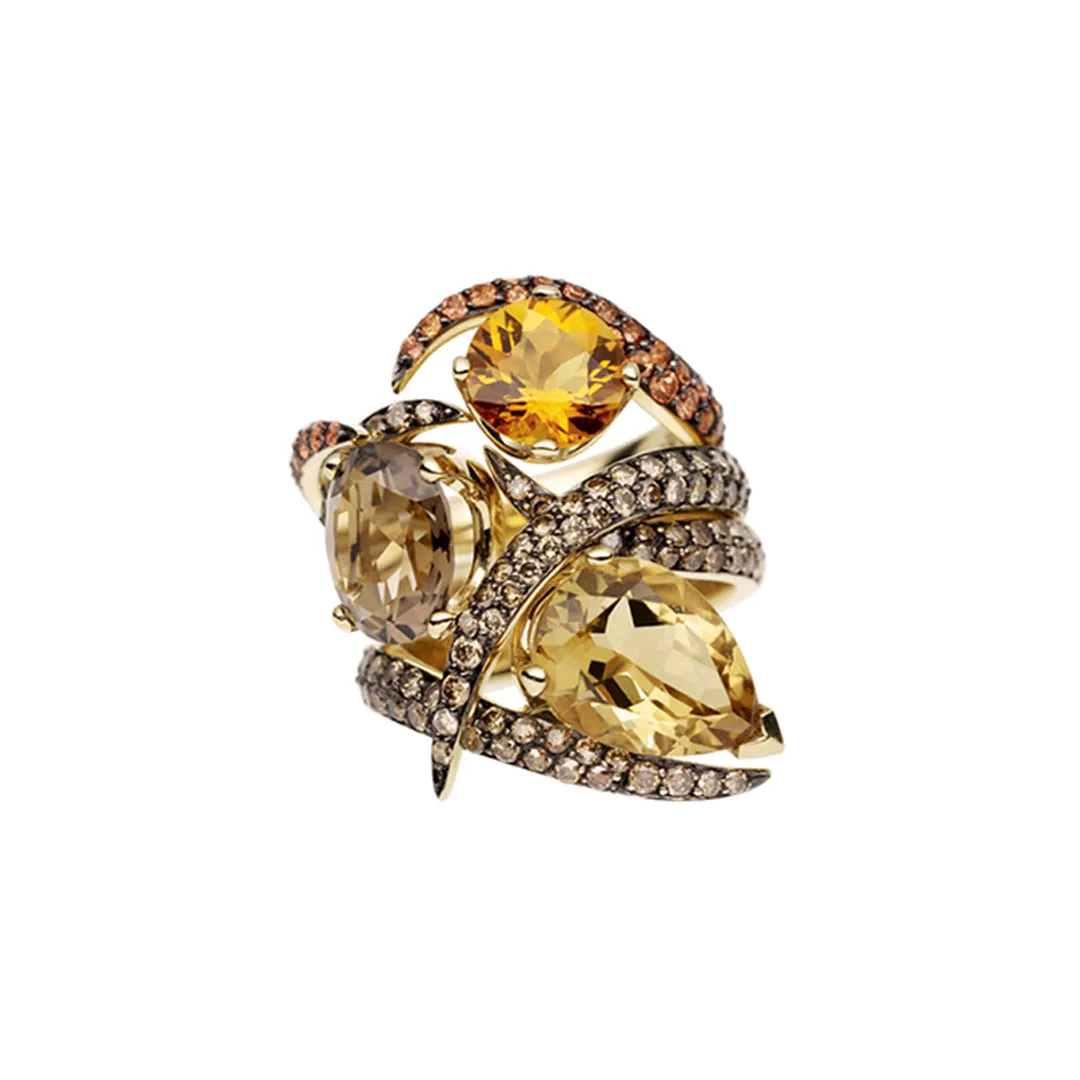 Interlocking Aurora Ring - 18ct Yellow Gold & 1.66ct Orange Citrine