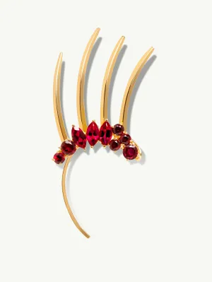 Isadora Spiked Ear Cuff Hair Comb With Red Garnets In 18K Yellow Gold