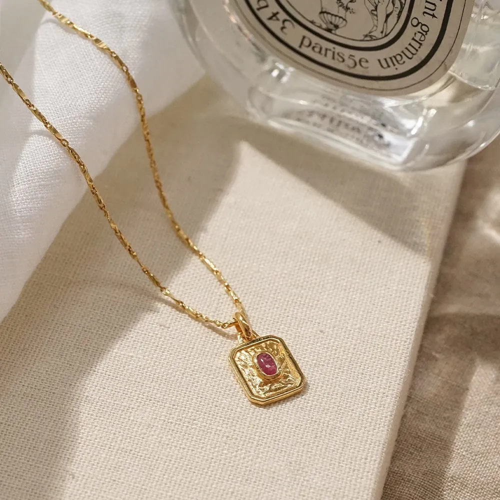 July Ruby Birthstone Necklace 18ct Gold Plate