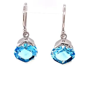 Kaleidoscope Laser Cut Swiss Blue Topaz Dangle Earrings