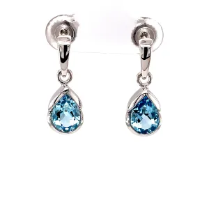 Kaleidoscope Sterling Silver Pear Shape Blue Topaz Swinging Drop Stud Earrings