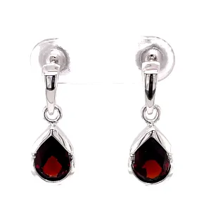 Kaleidoscope Sterling Silver Pear Shaped Red Garnet Drop Swinging Stud Earrings