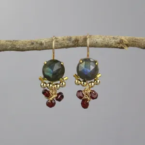 Labradorite Garnet Clover Earrings