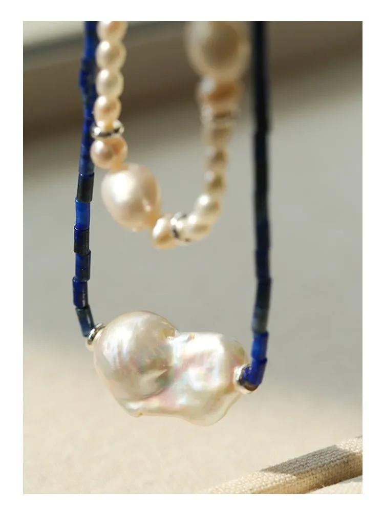 Lapis Lazuli Baroque Pearl Necklace