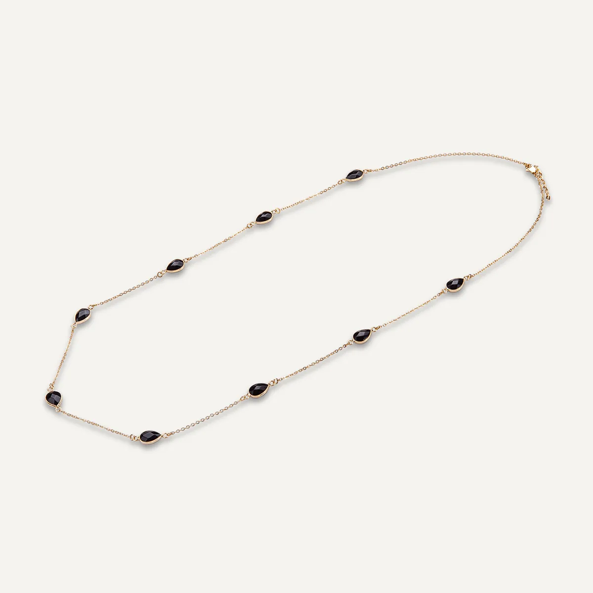 Long Black Spinel Multi Crystal Necklace In Gold-Tone