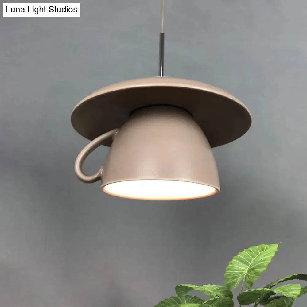 Macaron Pink/Grey/Green LED Pendant Lamp with Coffee Cup Ceramics Shade - Perfect for Restaurants - 1-Light Hanging Lighting