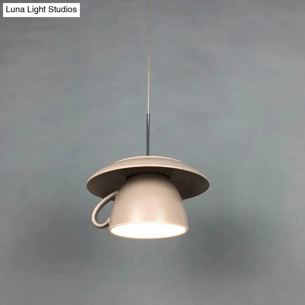 Macaron Pink/Grey/Green LED Pendant Lamp with Coffee Cup Ceramics Shade - Perfect for Restaurants - 1-Light Hanging Lighting