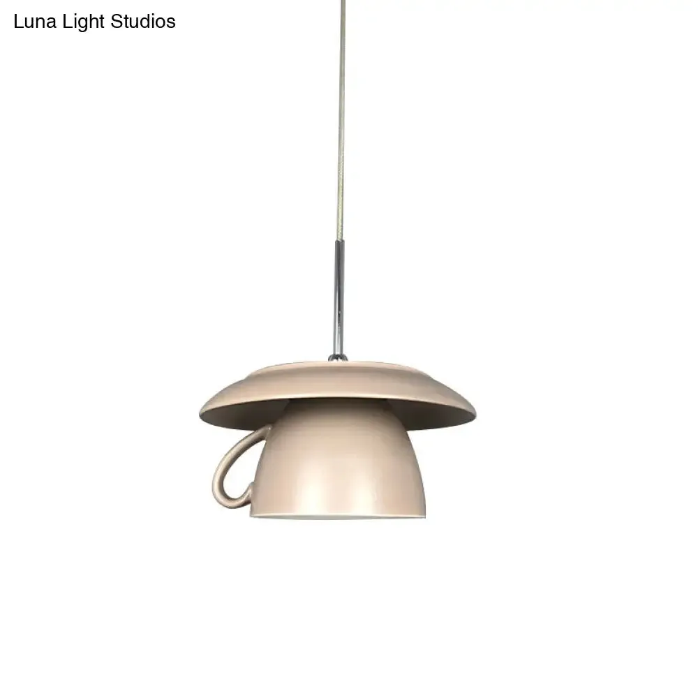 Macaron Pink/Grey/Green LED Pendant Lamp with Coffee Cup Ceramics Shade - Perfect for Restaurants - 1-Light Hanging Lighting