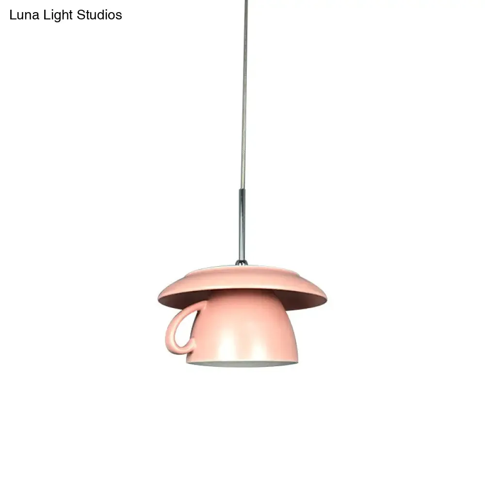 Macaron Pink/Grey/Green LED Pendant Lamp with Coffee Cup Ceramics Shade - Perfect for Restaurants - 1-Light Hanging Lighting