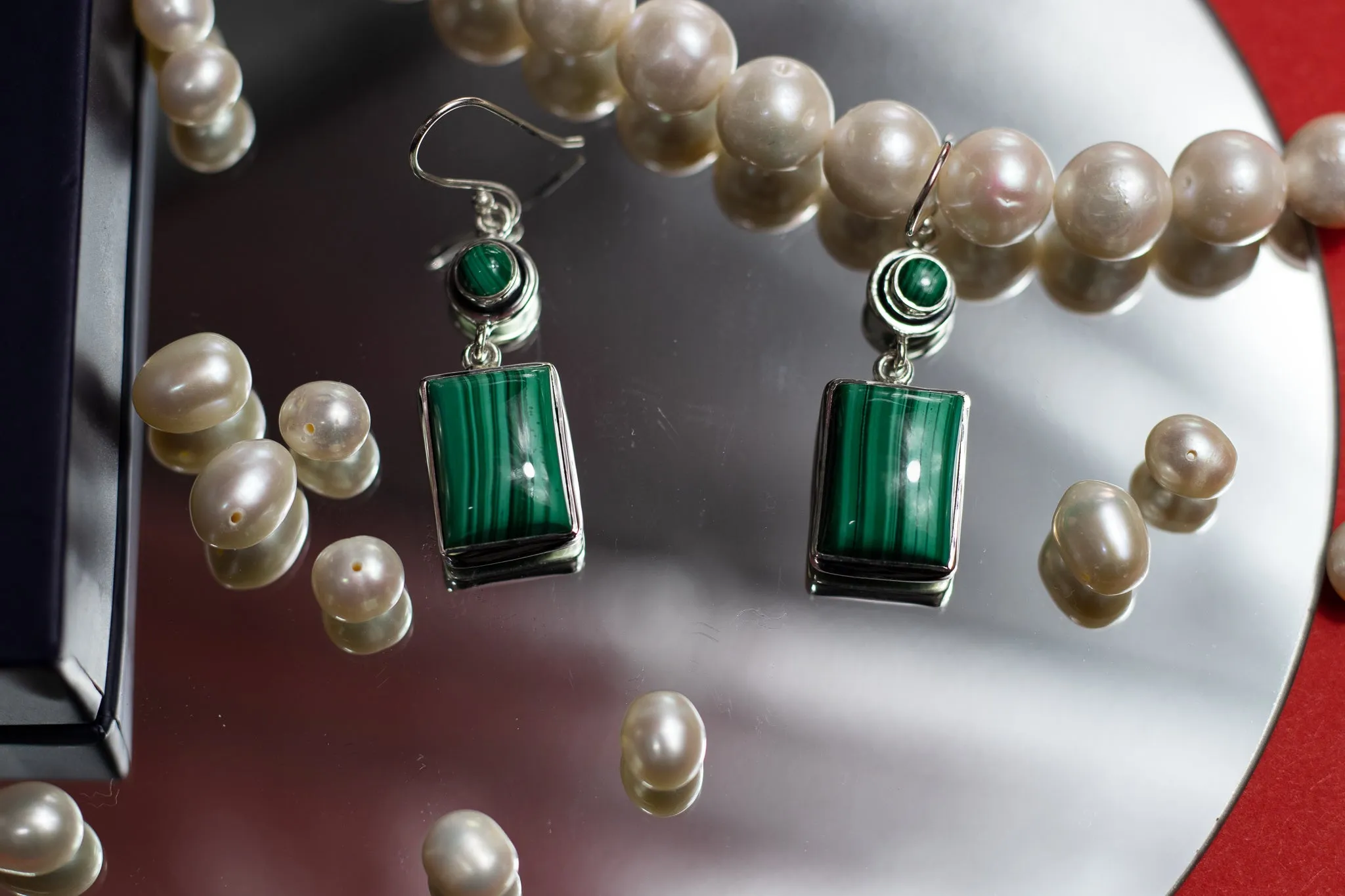 Malachite Oblong Drop Earrings