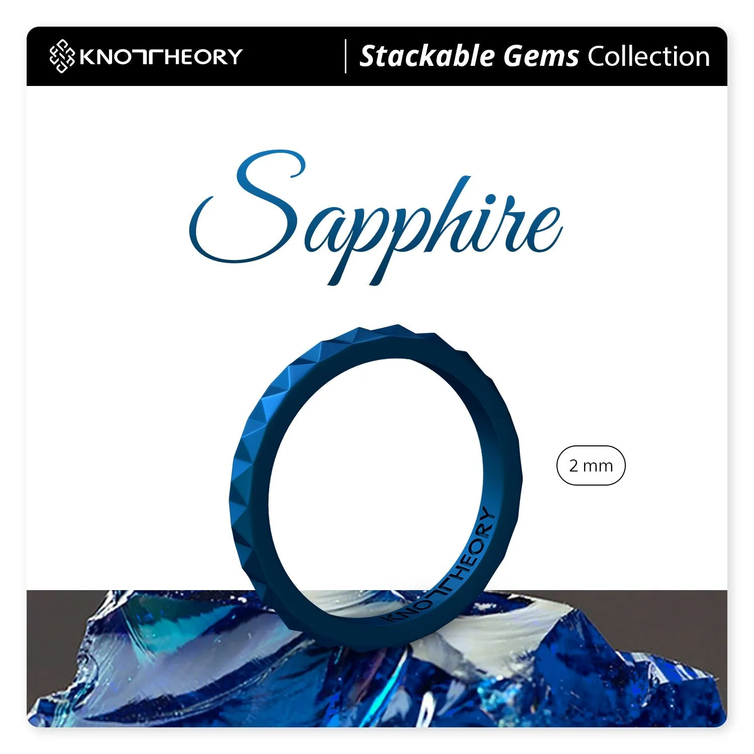 Metallic Blue Sapphire Pyramid Stackable Slim Thin Silicone Ring for Women