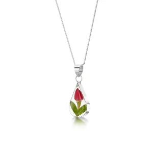 Miniature rose necklace by Shrieking Violet® Sterling silver teardrop pendant with a real rose