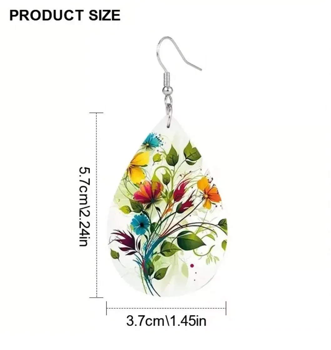 Minimalist Rainbow Flowers Leaves Embossed Leather Earrings Elegant Lightweight