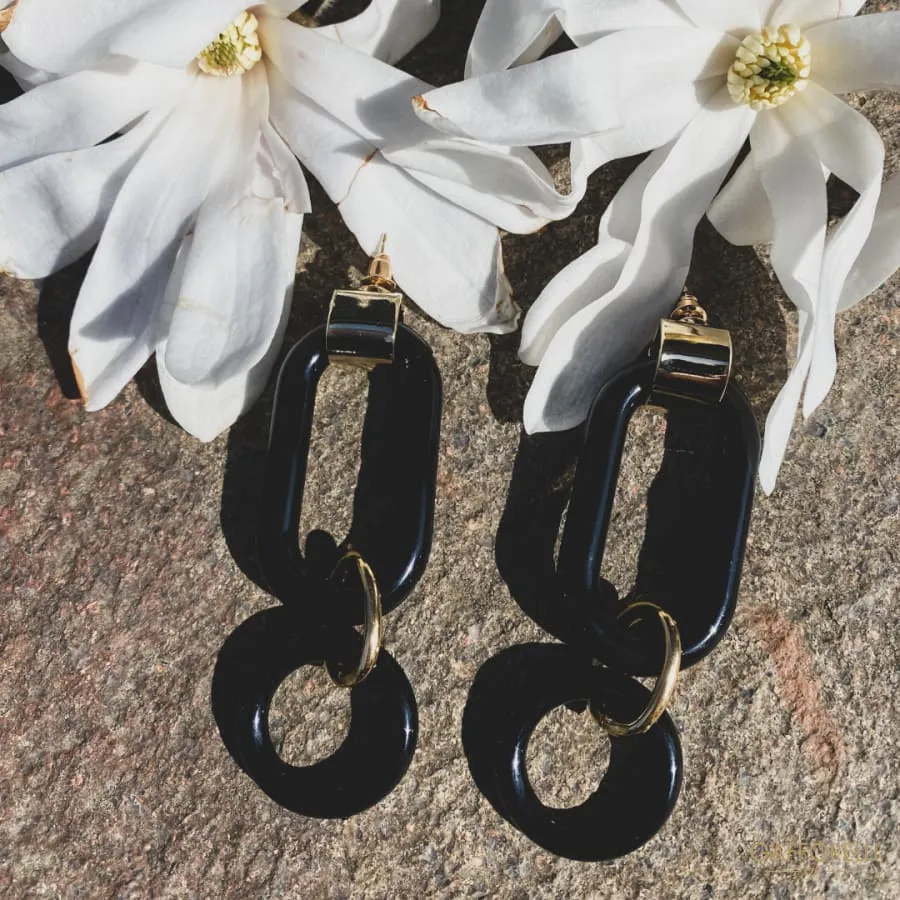 Modern Black Polyester and Aluminum Earrings with Gold Hook Black 02 - Gafforelli Srl