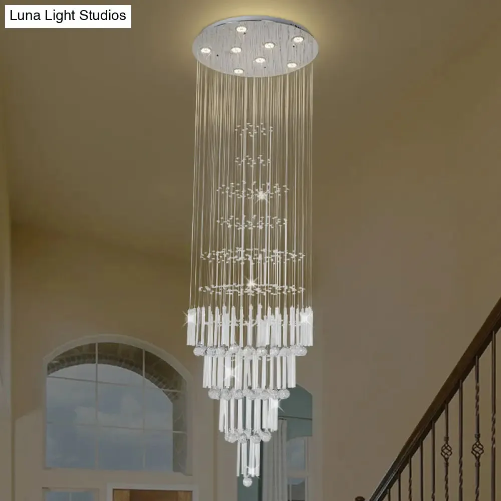 Modern Crystal White Pendant Light with LED Cluster Orbs and Rods - 8-Light Hanging Ceiling Lamp