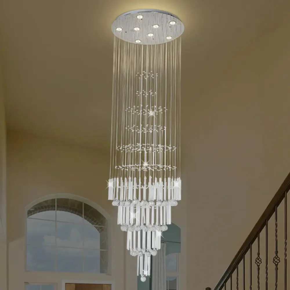 Modern Crystal White Pendant Light with LED Cluster Orbs and Rods - 8-Light Hanging Ceiling Lamp