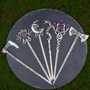 Mystic Dragon Hair Sticks - Silver Axe Sword Hair Accessories with Variants