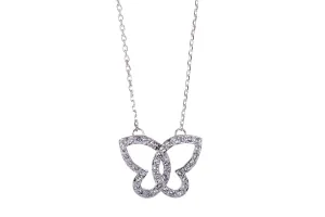 N7112 Fluttering Swarovski Crystal Elements Butterfly Rhodium Plated Necklace