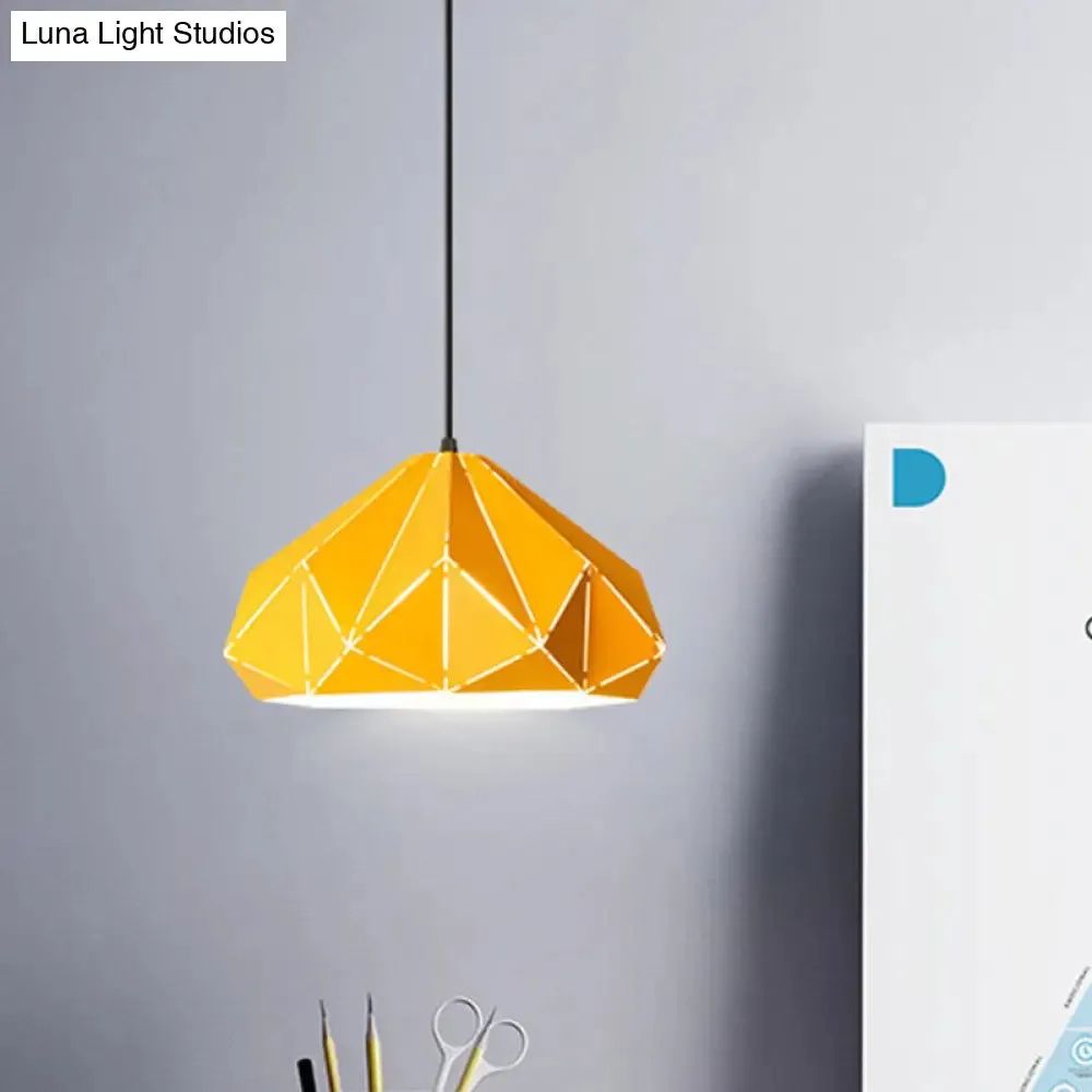 Origami Metal Hanging Pendant Light - Contemporary 1-Light Ceiling Light in Blue/Pink/Yellow