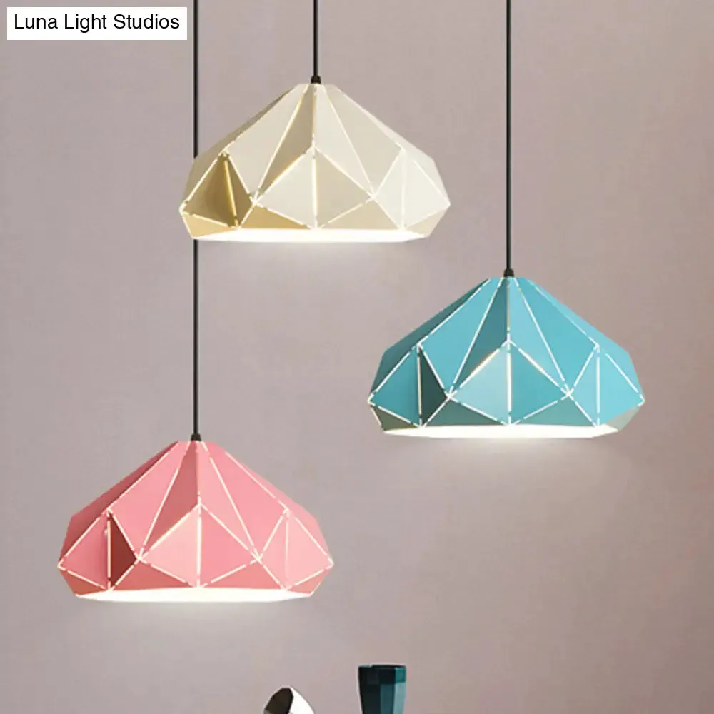 Origami Metal Hanging Pendant Light - Contemporary 1-Light Ceiling Light in Blue/Pink/Yellow