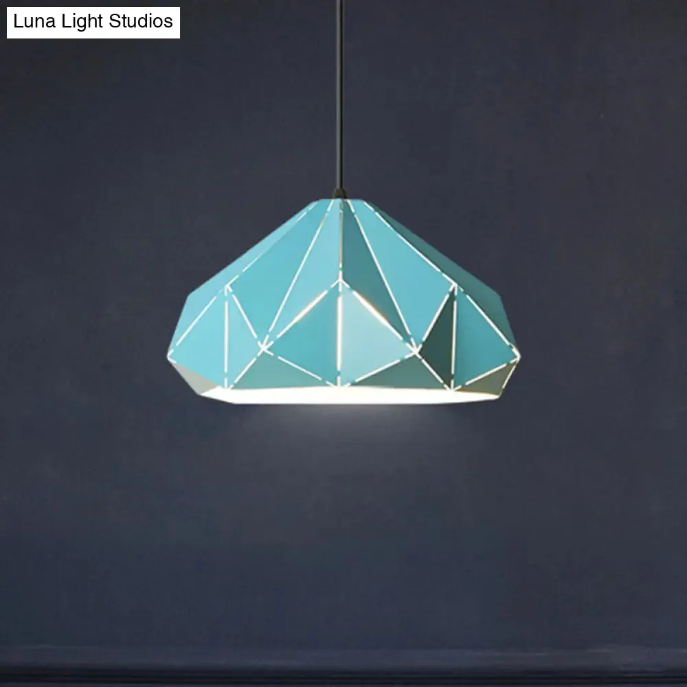 Origami Metal Hanging Pendant Light - Contemporary 1-Light Ceiling Light in Blue/Pink/Yellow