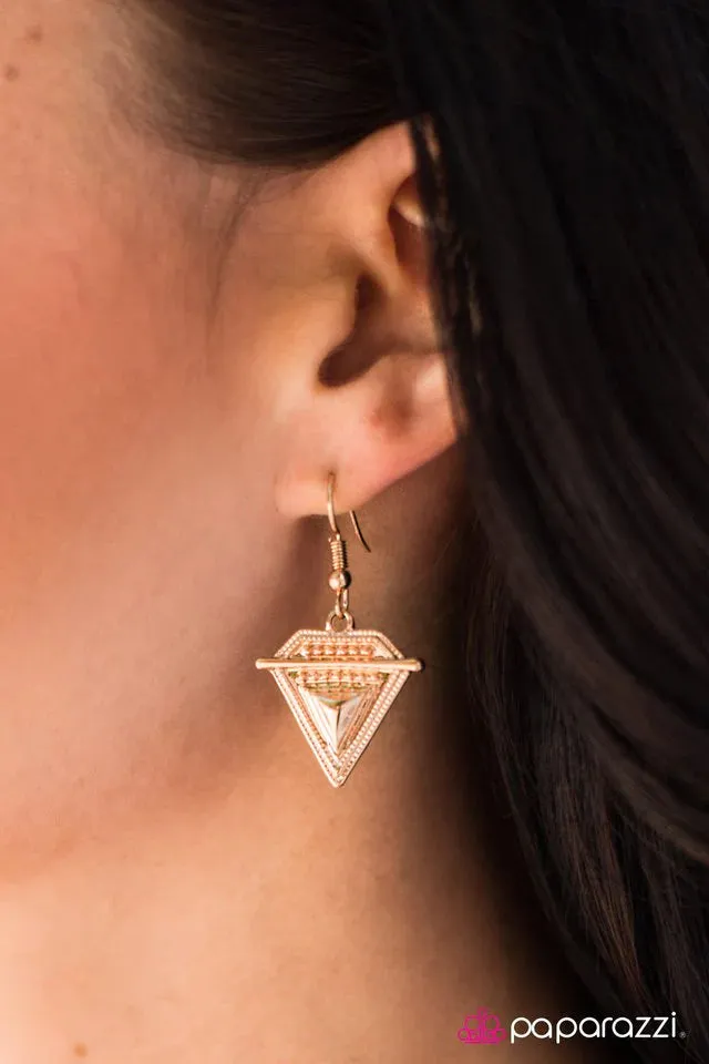 Paparazzi Earring ~ Pretty Little Prism - Gold