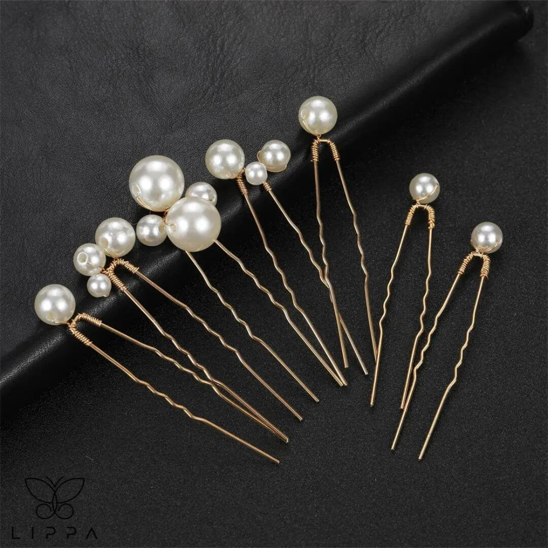 Pearl Hair Pin Set - Bridal Tiaras U-shaped Hairpin Forks