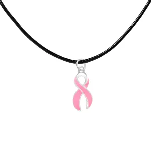 Pink Ribbon Leather Cord Necklaces