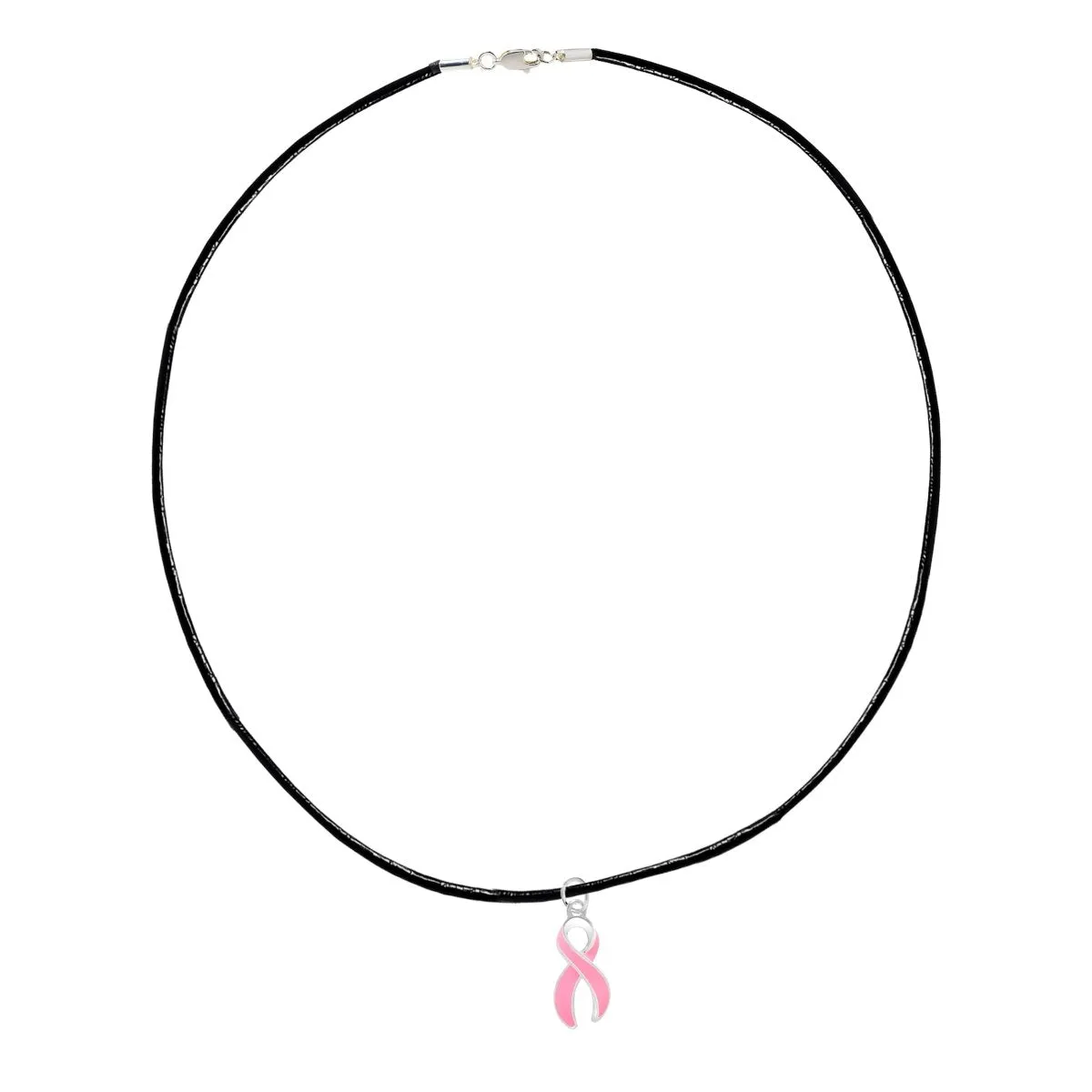 Pink Ribbon Leather Cord Necklaces