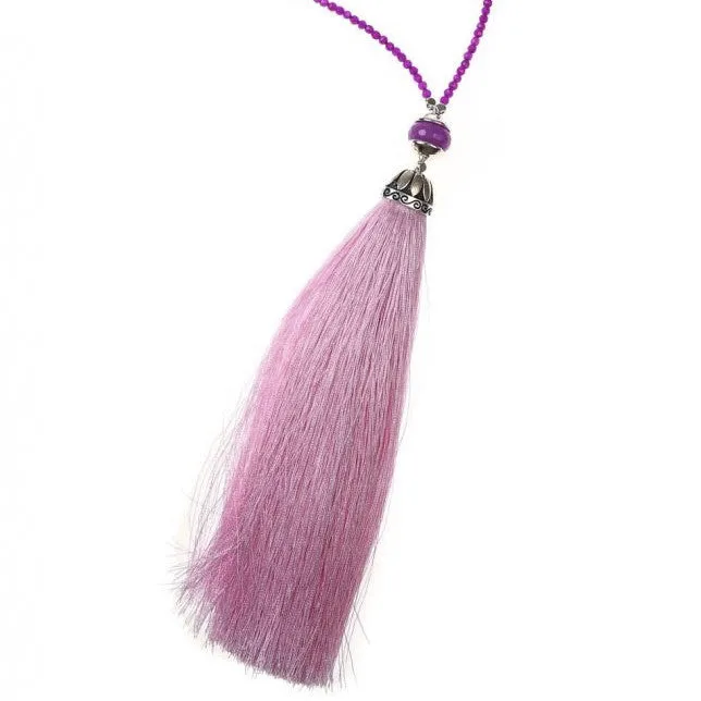 Pink/Purple Rainbow Long Tassel Necklace