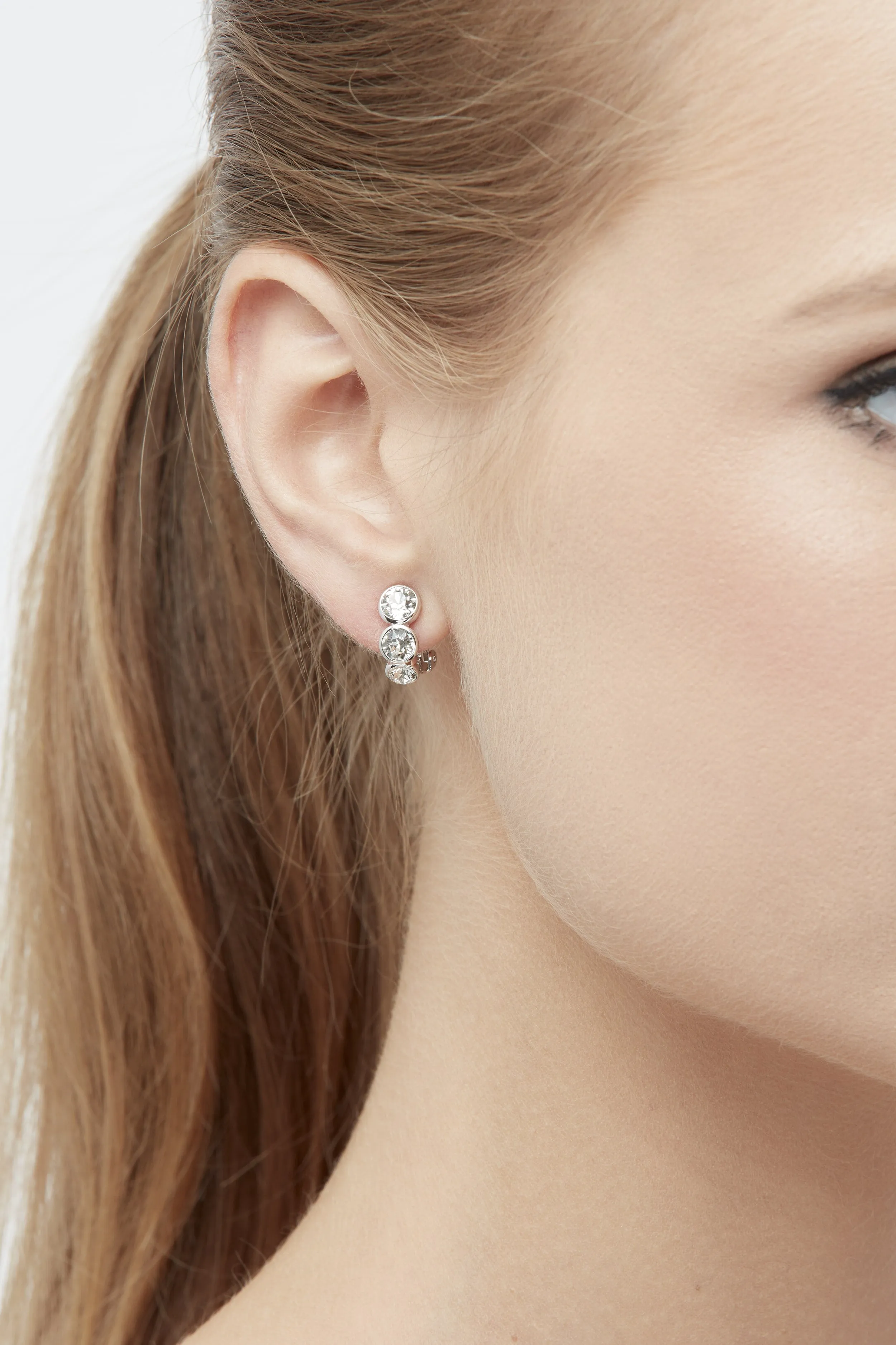 Platinum Crystal Trio Clip Earrings