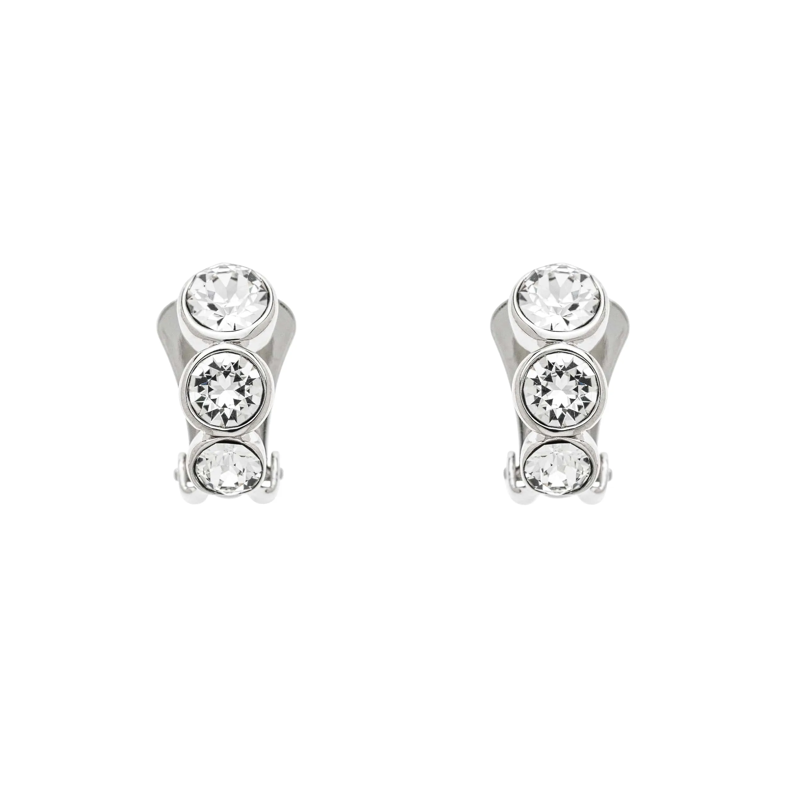 Platinum Crystal Trio Clip Earrings