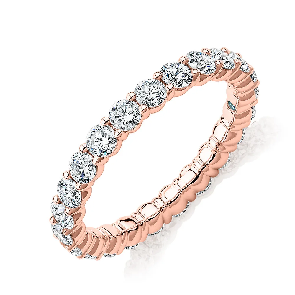 Premium Laboratory Created Diamond, 1.86 carat TW round brilliant all-rounder wedding or eternity band in 14 carat rose gold