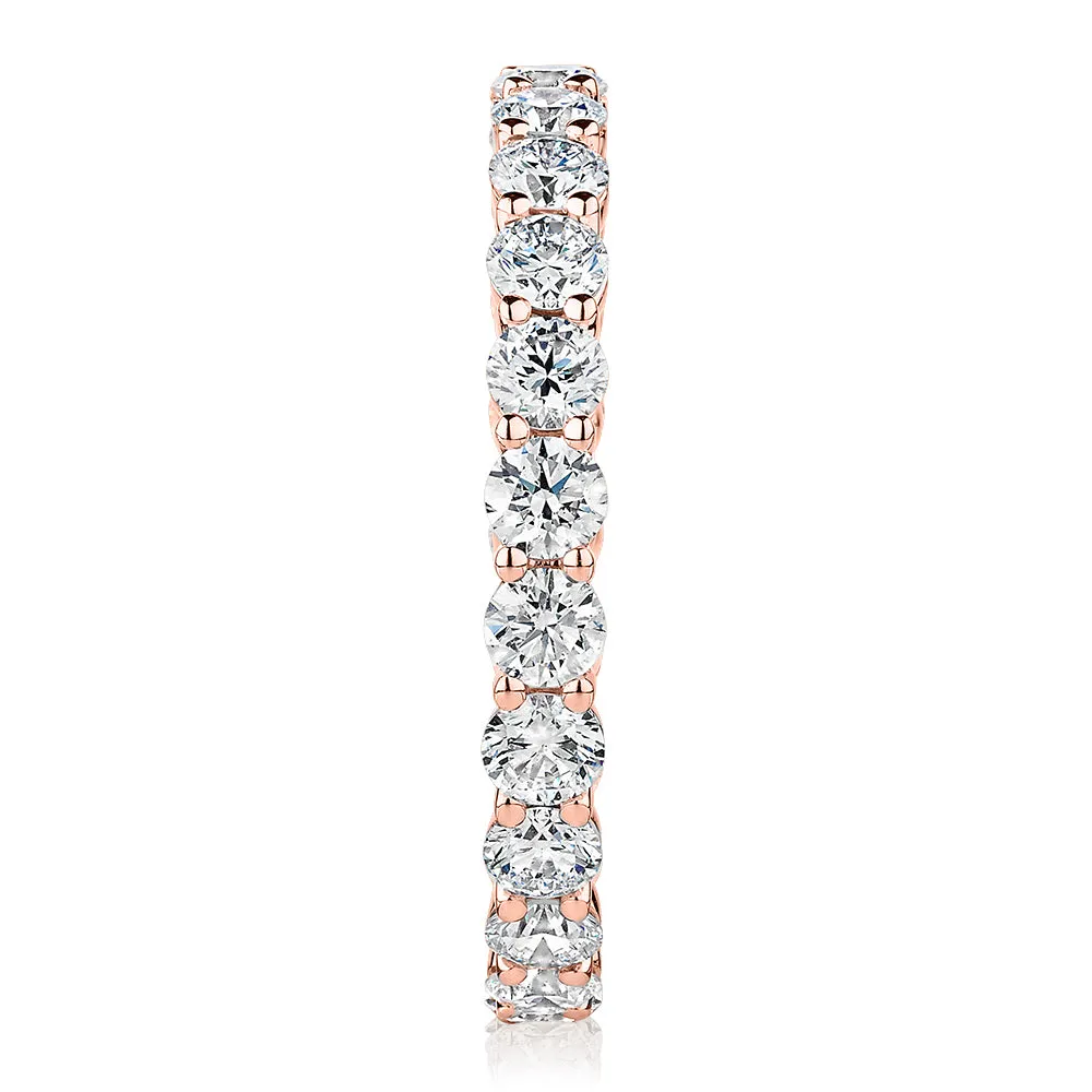 Premium Laboratory Created Diamond, 1.86 carat TW round brilliant all-rounder wedding or eternity band in 14 carat rose gold