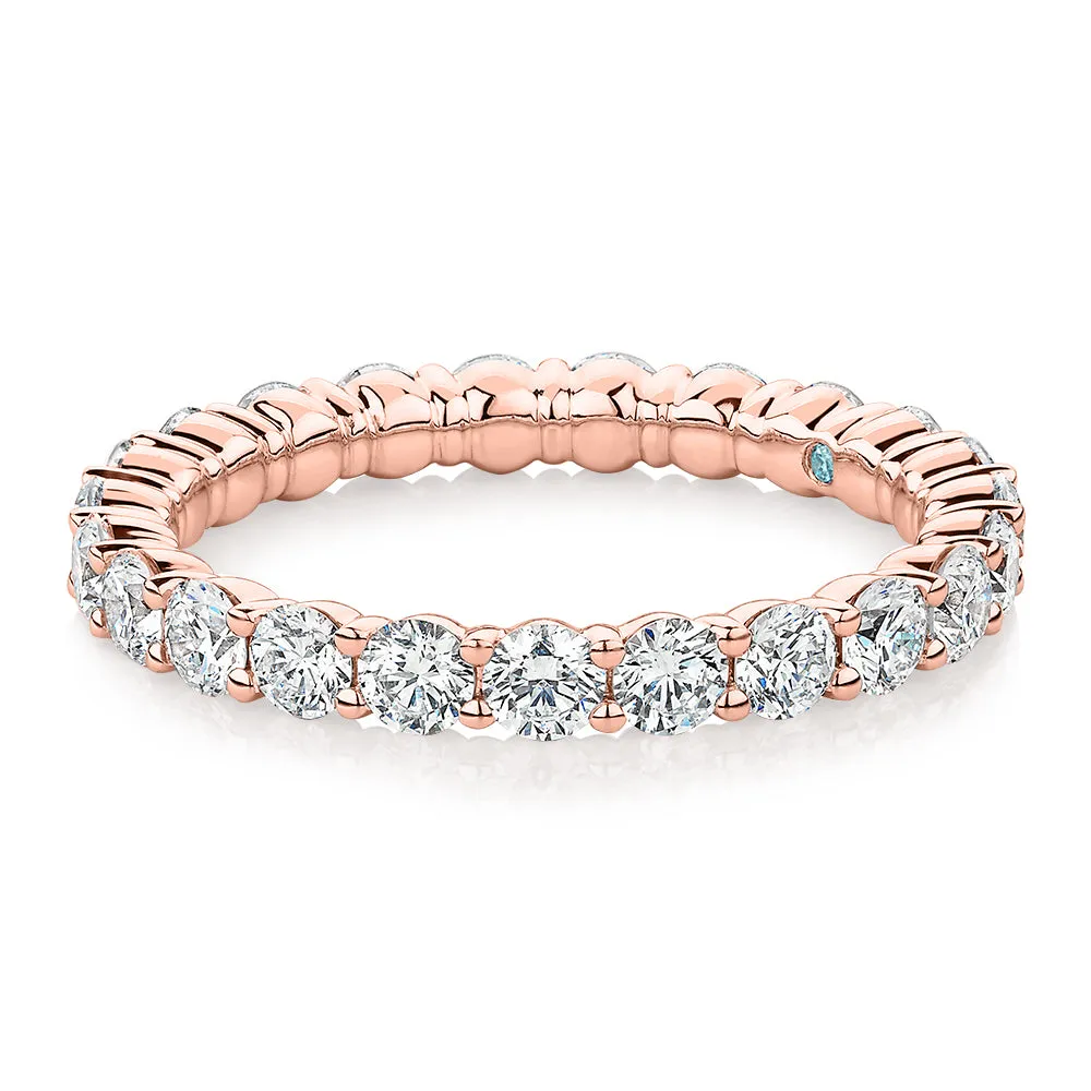 Premium Laboratory Created Diamond, 1.86 carat TW round brilliant all-rounder wedding or eternity band in 14 carat rose gold