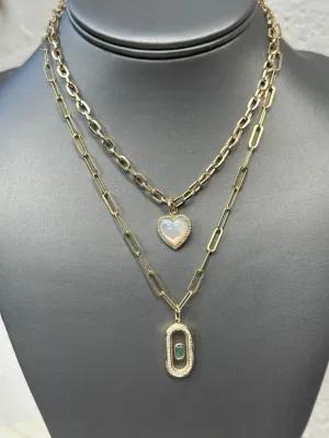 Quartz and Emerald Delicate Disc Necklace