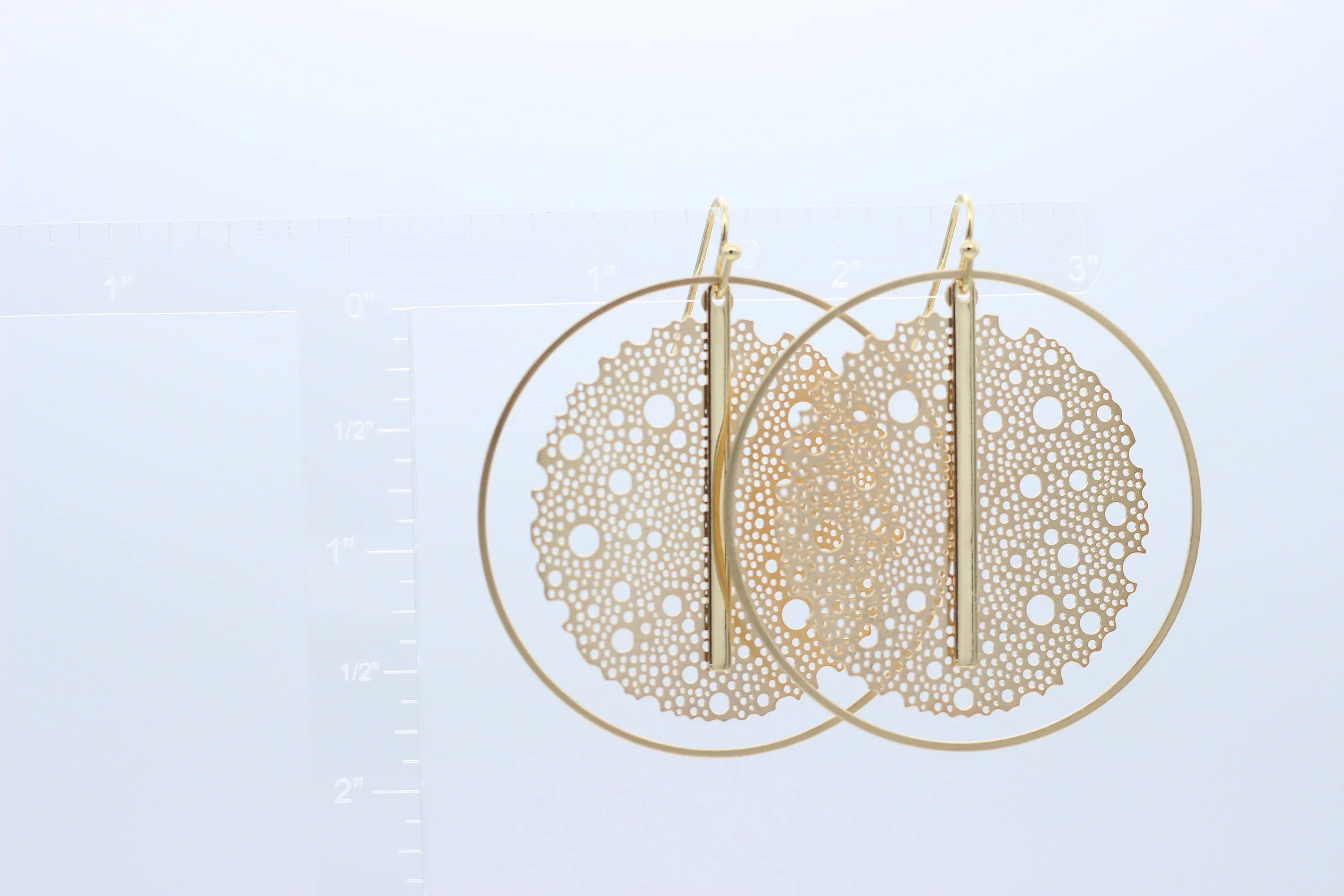 "Le Motif" Black & Gold Mesh and Vertical Bar Drop Hoop Earrings