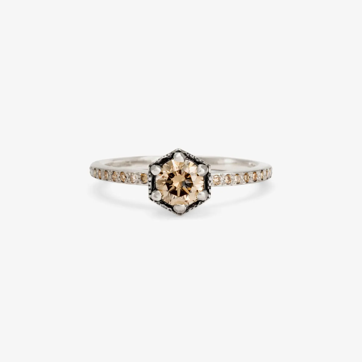 R9906BR | 5mm Brown Diamond Hexagon Pave Ring