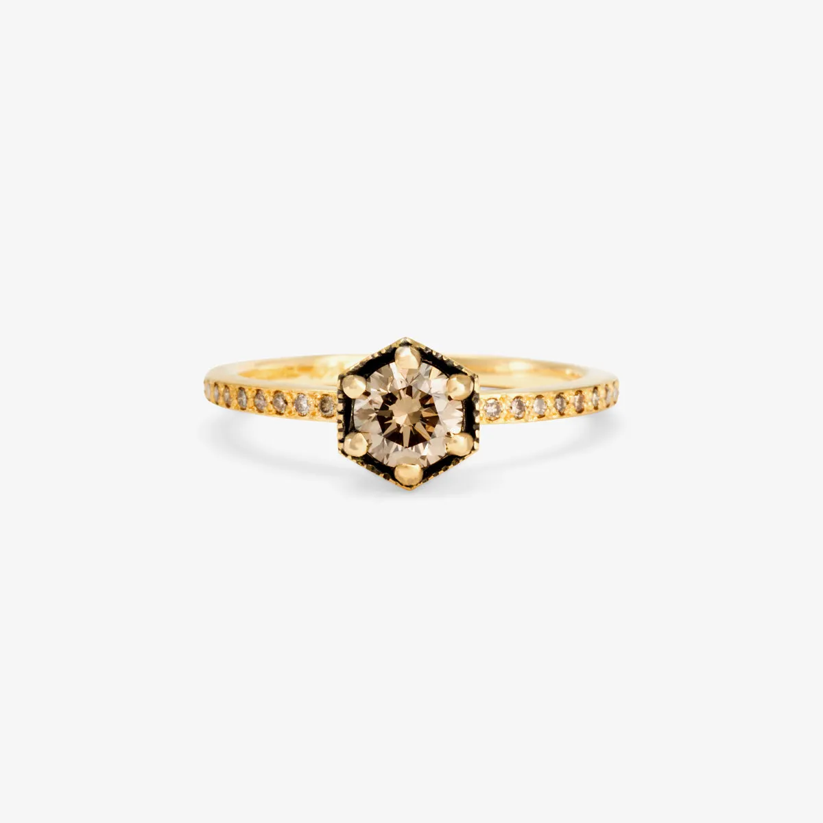 R9906BR | 5mm Brown Diamond Hexagon Pave Ring