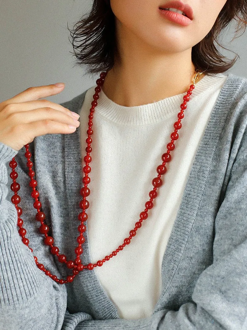 Red Onyx Crystal Long Necklaces