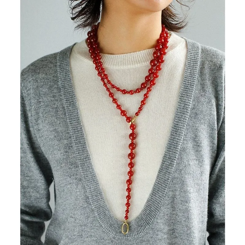 Red Onyx Crystal Long Necklaces