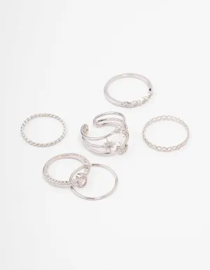 Rhodium Cubic Zirconia Moon & Stars Ring 5-Pack