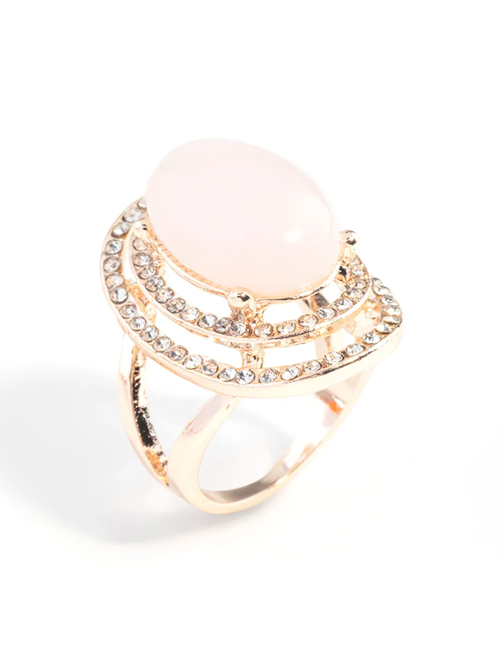 Rose Gold Pink Stone Diamante Ring